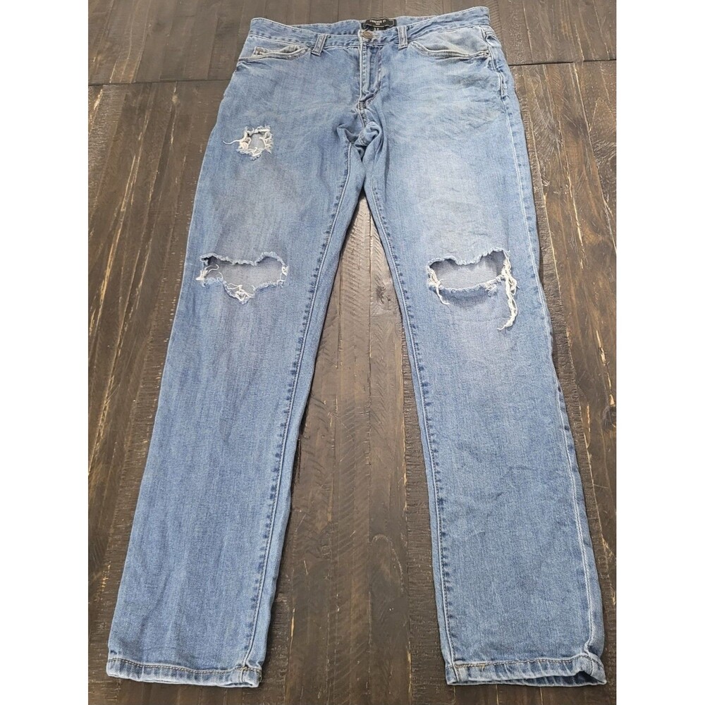 Forever 21 Men's Light Wash Distressed Jeans Size 31x32 Denim Slim Fit